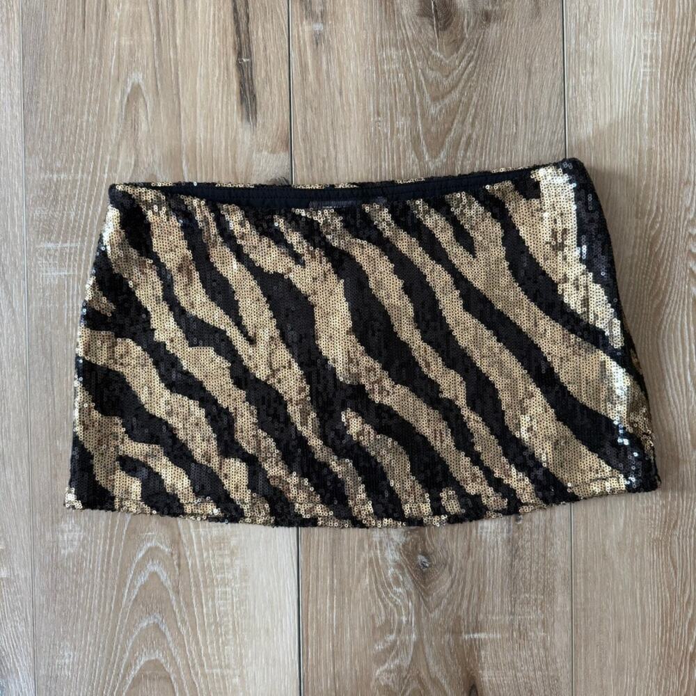 Urban Outfitters Olivia Zebra Print Sequin Micro Mini Skirt